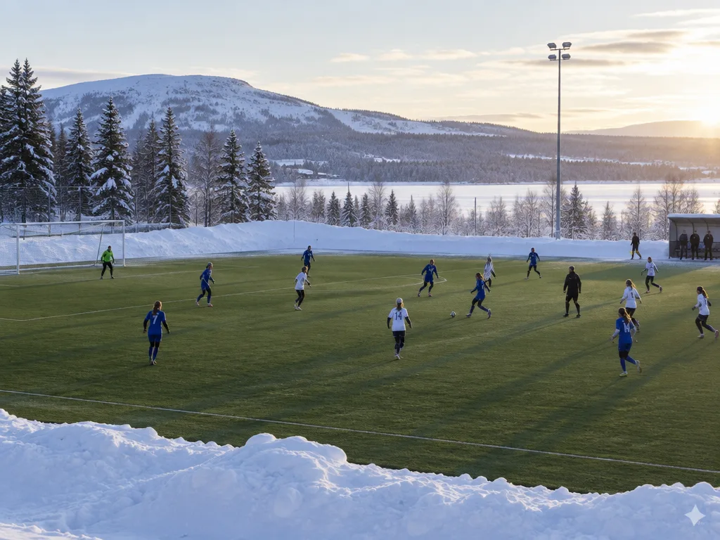 Damfotboll i norrländskt vinterljus