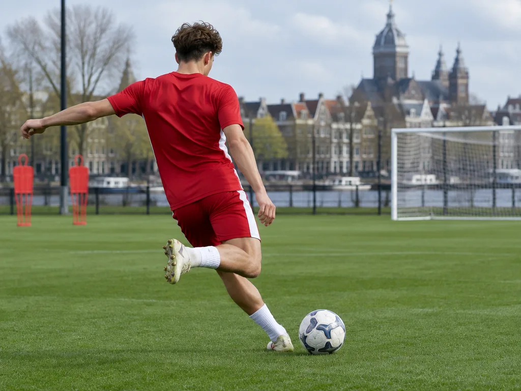 Ung anfallare på en träningsplan i Amsterdam
